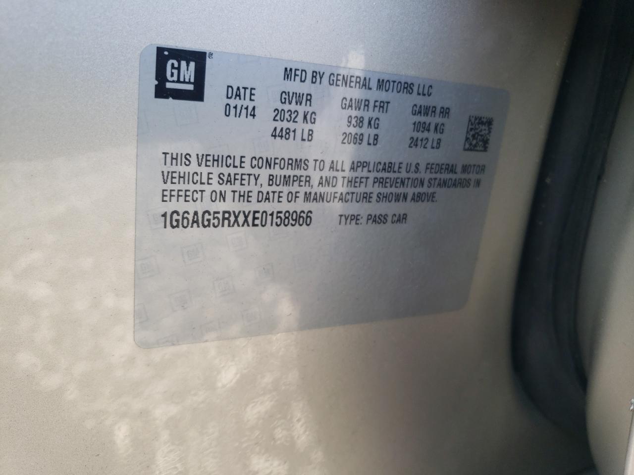 2014 Cadillac Ats VIN: 1G6AG5RXXE0158966 Lot: 61816615