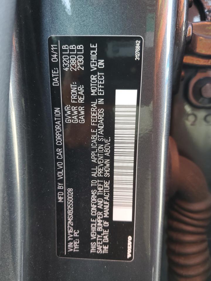 2011 Volvo S40 T5 VIN: YV1672MSXB2550028 Lot: 61965375
