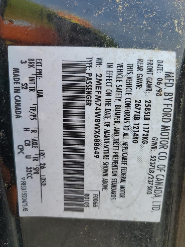 1998 Mercury Grand Marquis Gs VIN: 2MEFM74W8WX688649 Lot: 62543005