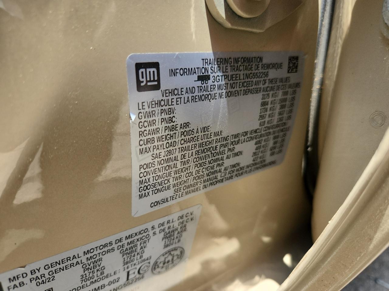 2022 GMC Sierra K1500 At4 VIN: 3GTPUEEL1NG552256 Lot: 62485145