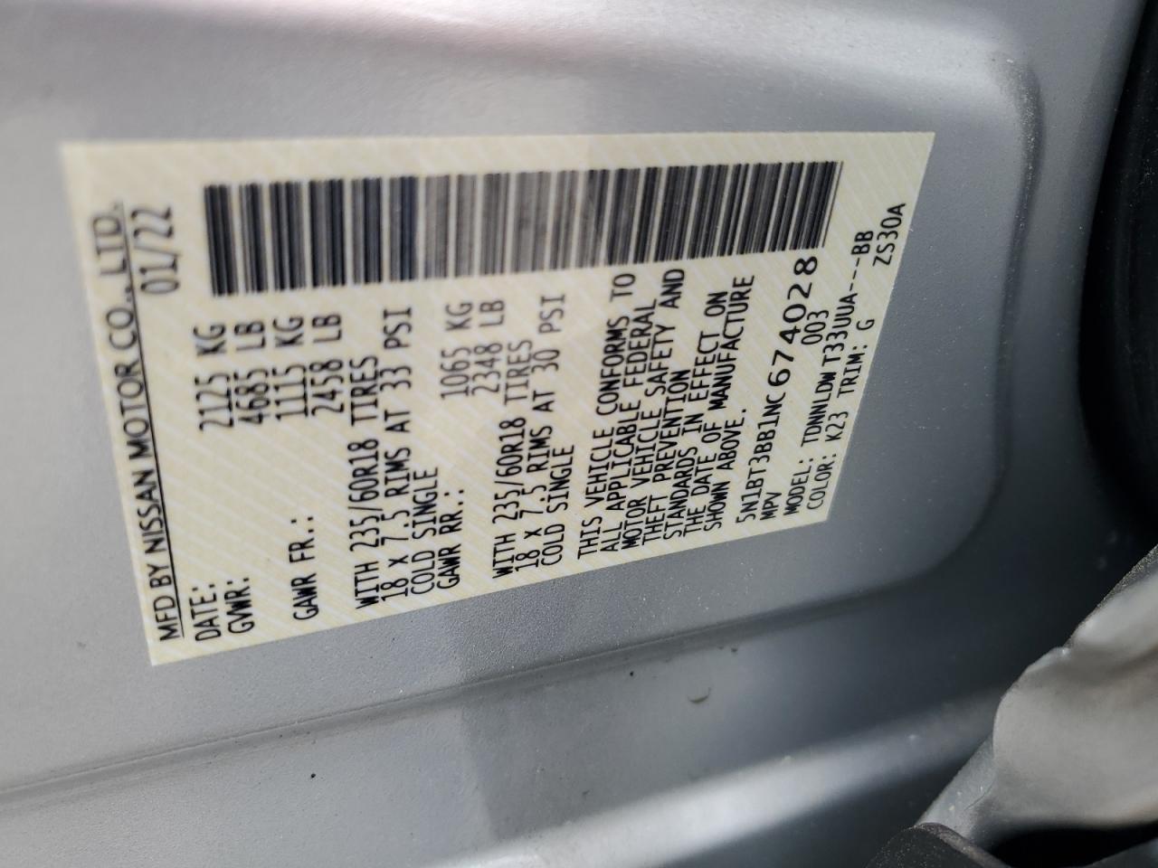 2022 Nissan Rogue Sv VIN: 5N1BT3BB1NC674028 Lot: 62271755
