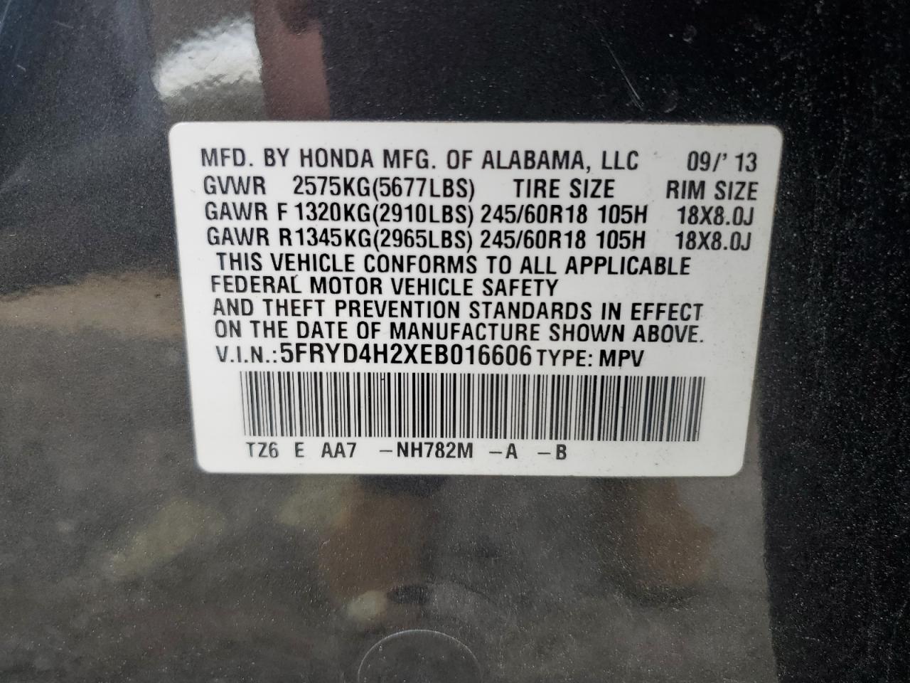 2014 Acura Mdx VIN: 5FRYD4H2XEB016606 Lot: 60623725