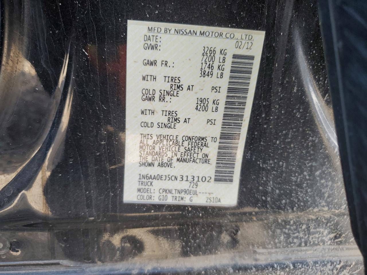 2012 Nissan Titan S VIN: 1N6AA0EJ5CN313102 Lot: 62607615