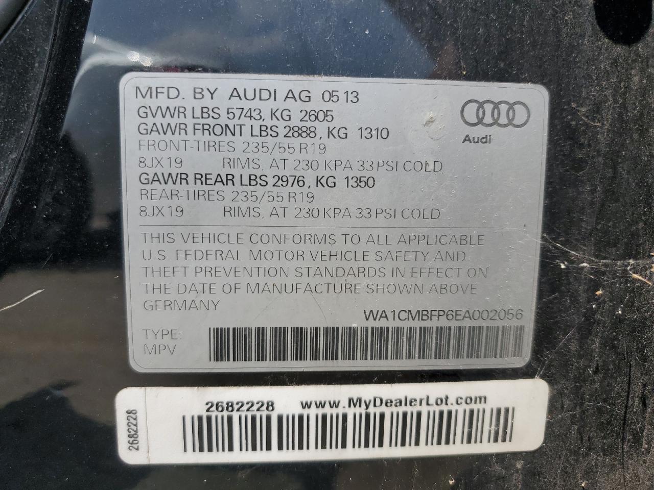 2014 Audi Q5 Tdi Premium Plus VIN: WA1CMBFP6EA002056 Lot: 62547785