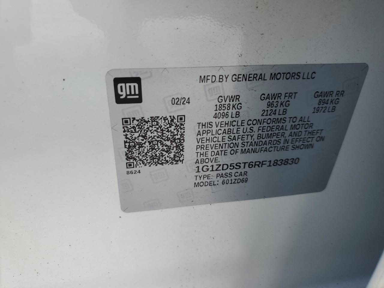 2024 Chevrolet Malibu Lt VIN: 1G1ZD5ST6RF183830 Lot: 59259955