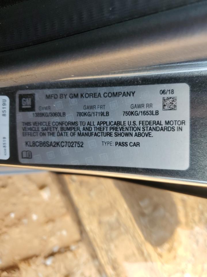 2019 Chevrolet Spark Ls VIN: KL8CB6SA2KC702752 Lot: 62037965
