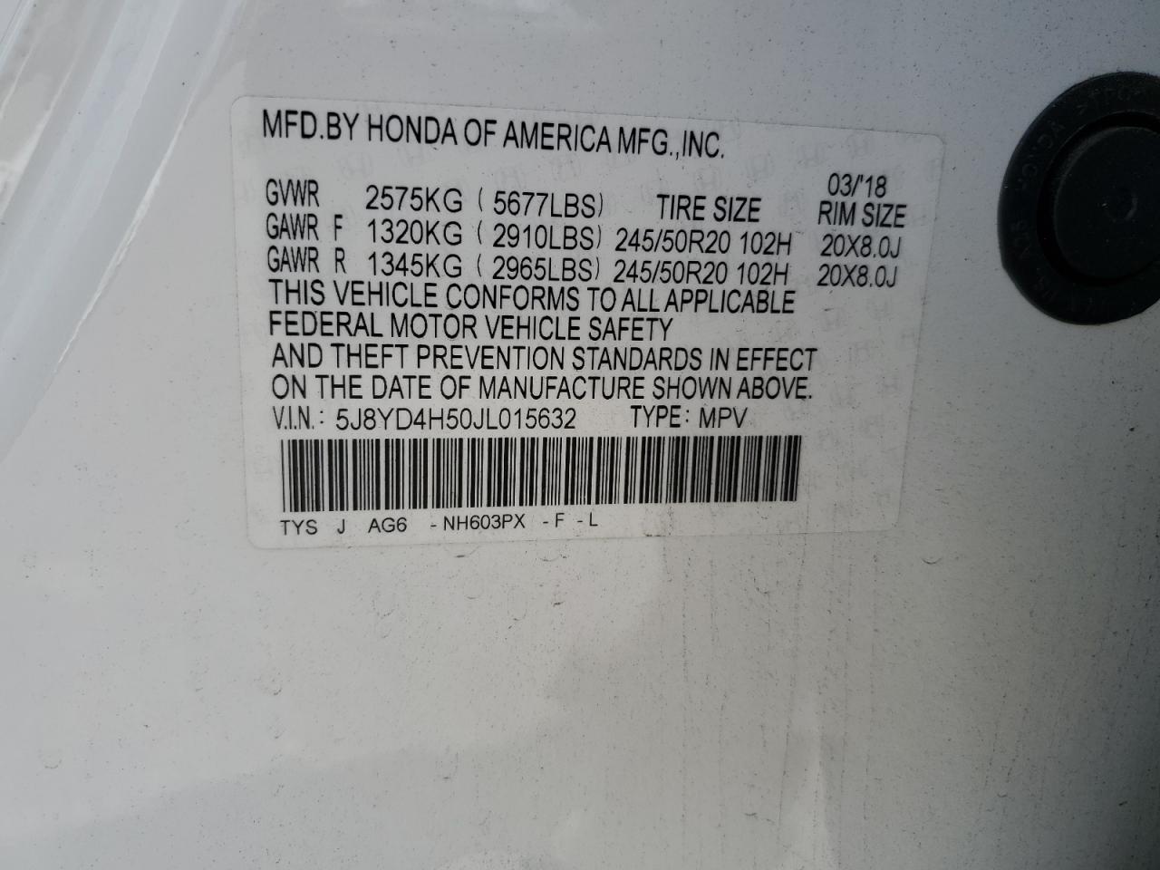 2018 Acura Mdx Technology VIN: 5J8YD4H50JL015632 Lot: 62608615