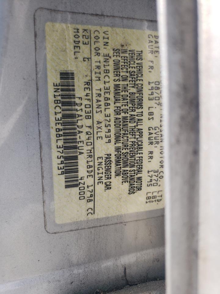 2008 Nissan Versa S VIN: 3N1BC13E88L375939 Lot: 62842695