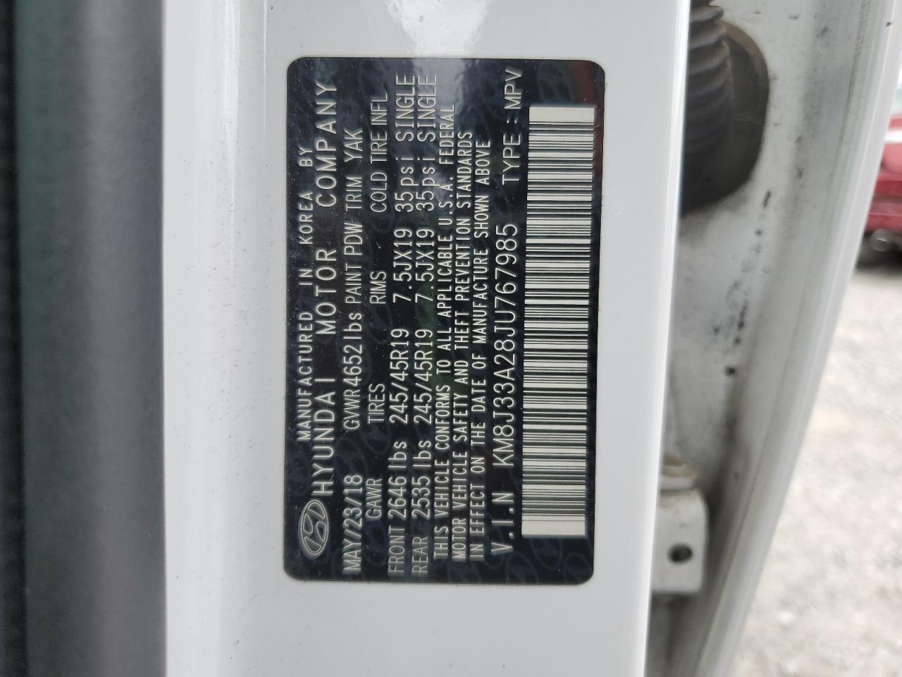 2018 Hyundai Tucson Value VIN: KM8J33A28JU767985 Lot: 62701125