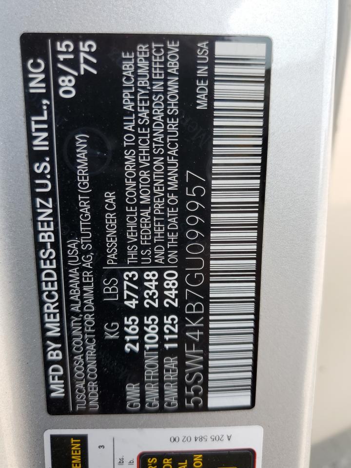 2016 Mercedes-Benz C 300 4Matic VIN: 55SWF4KB7GU099957 Lot: 58439645