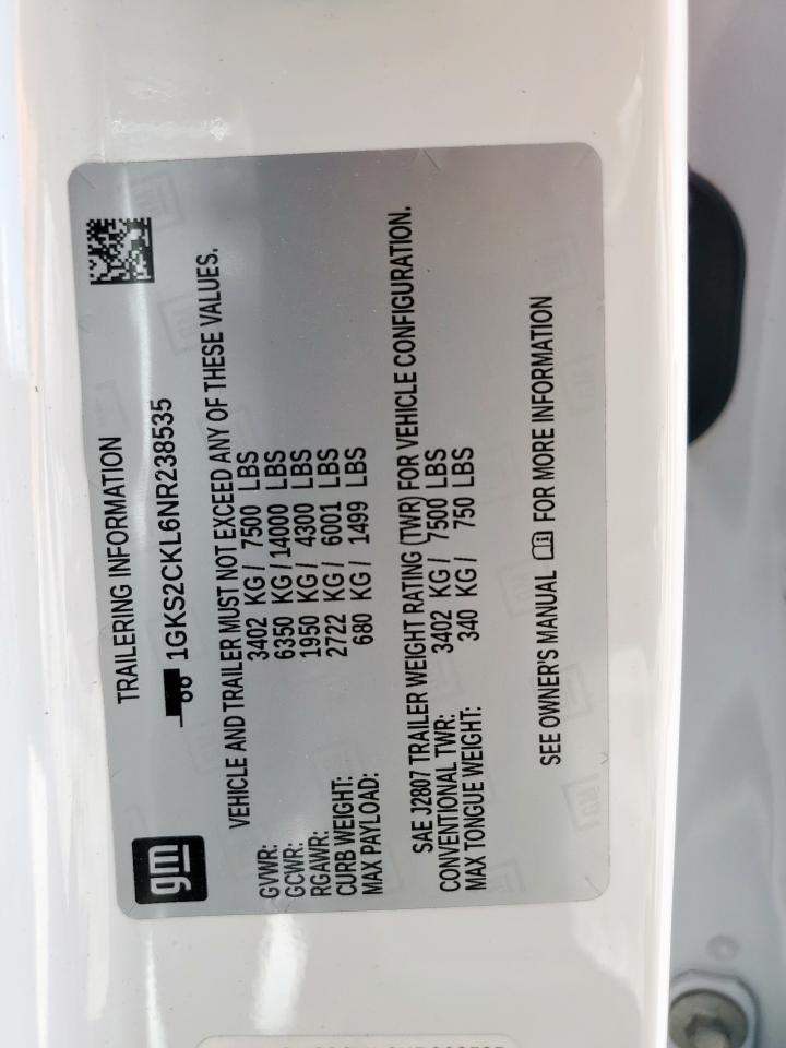 2022 GMC Yukon At4 VIN: 1GKS2CKL6NR238535 Lot: 61494335