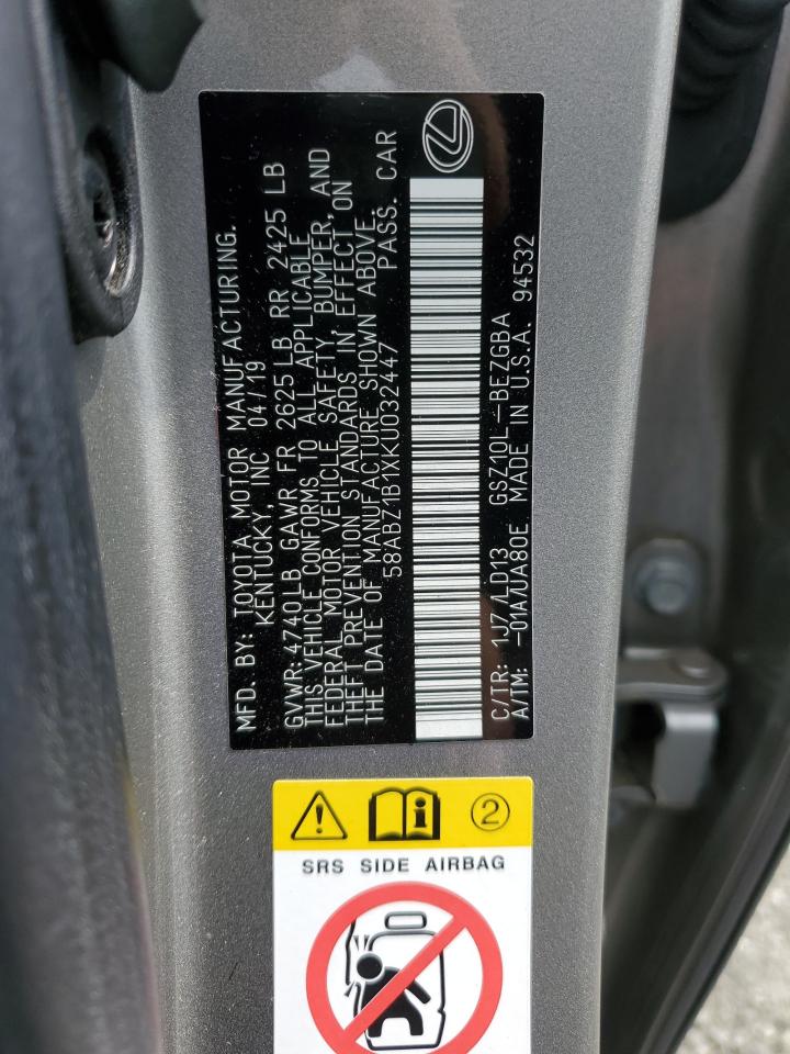 2019 Lexus Es 350 VIN: 58ABZ1B1XKU032447 Lot: 59496285
