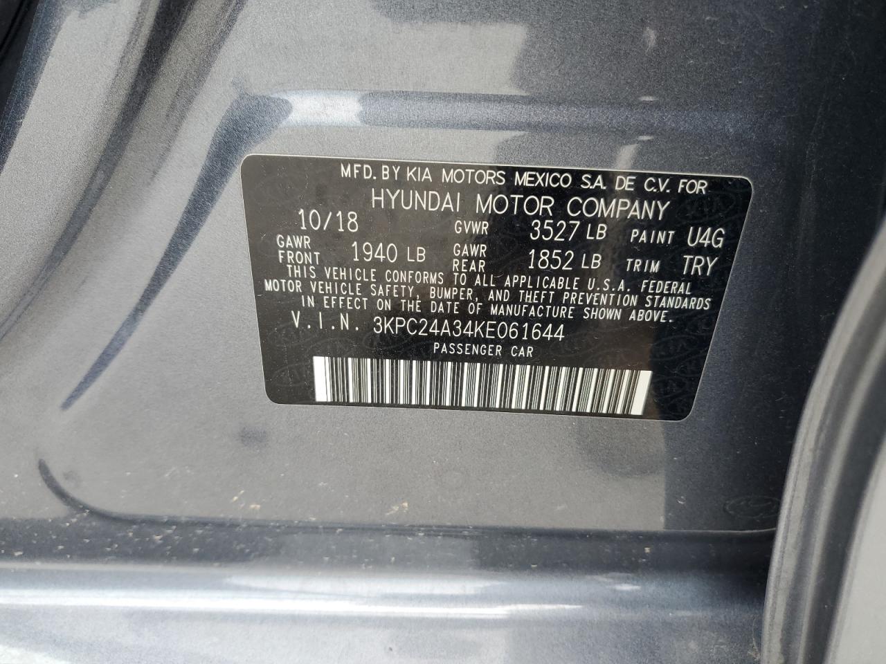 2019 Hyundai Accent Se VIN: 3KPC24A34KE061644 Lot: 62184665