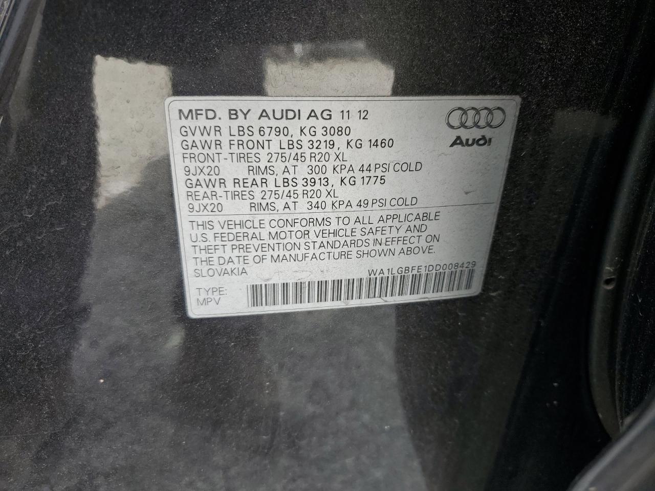 2013 Audi Q7 Premium Plus VIN: WA1LGBFE1DD008429 Lot: 61658545