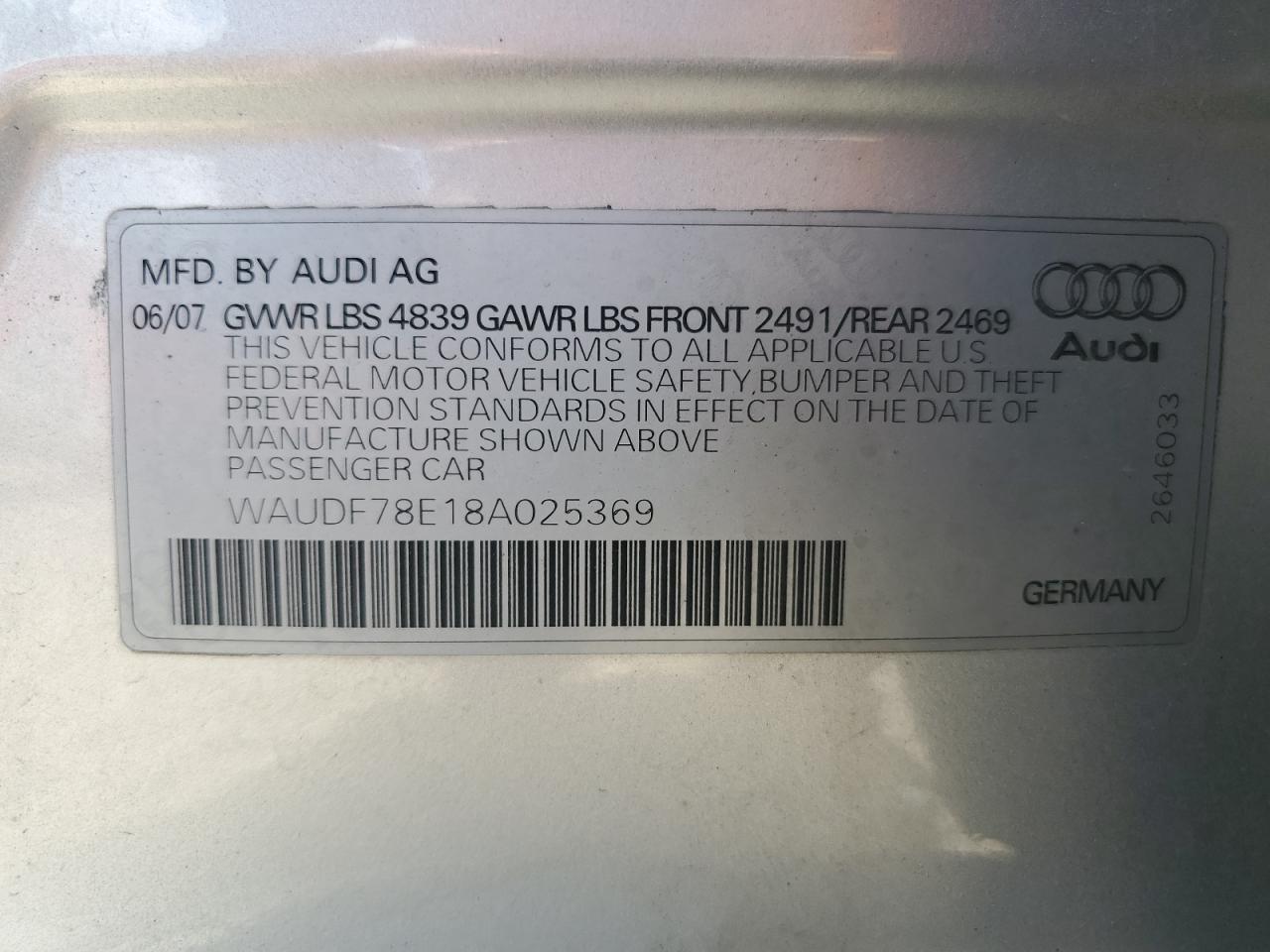 AUDI A4 2008 VIN WAUDF78E18A025369 zdjęcie 13