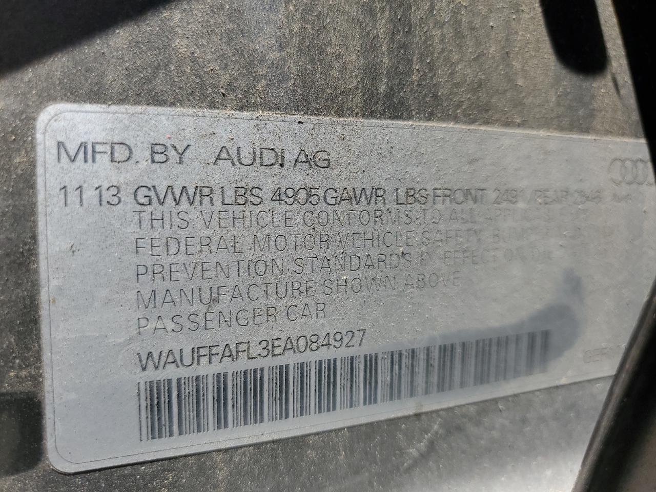 wauffafl3ea084927 WAUFFAFL3EA084927 2014 Audi A4 Premium Plus