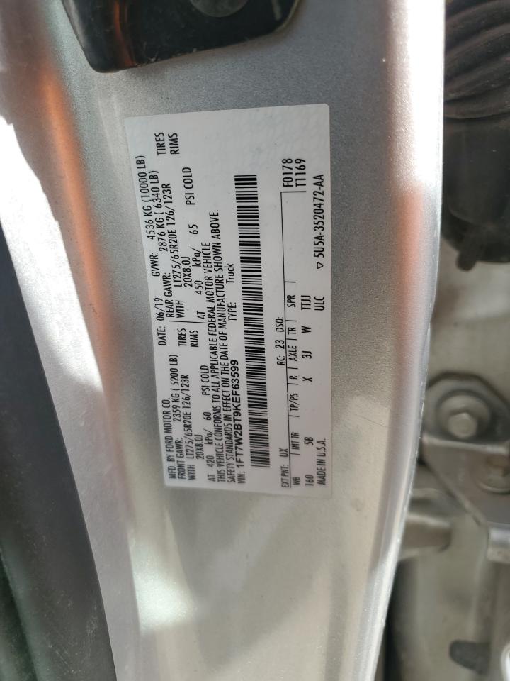 2019 Ford F250 Super Duty VIN: 1FT7W2BT9KEF63599 Lot: 63006045