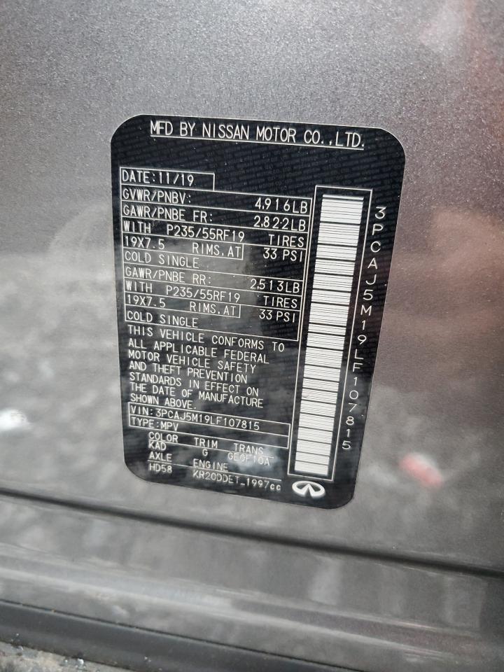 2020 Infiniti Qx50 Pure VIN: 3PCAJ5M19LF107815 Lot: 61336525