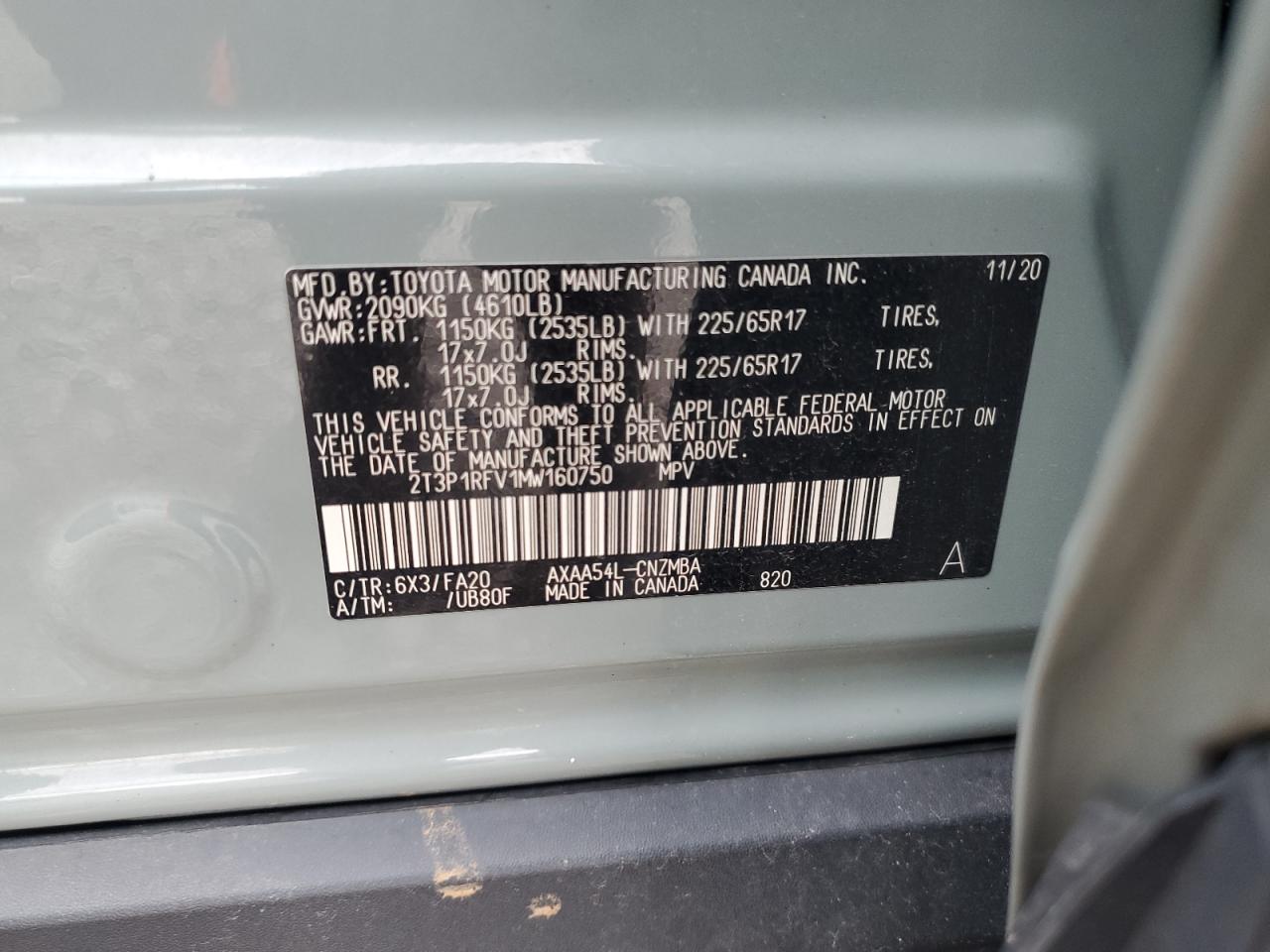 2021 Toyota Rav4 Xle VIN: 2T3P1RFV1MW160750 Lot: 62358285