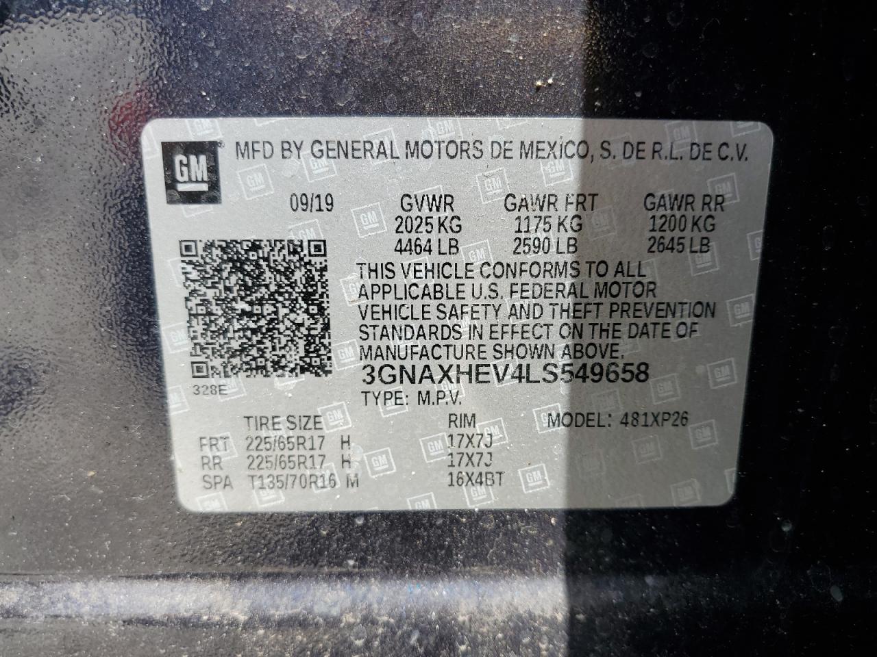 CHEVROLET EQUINOX 2020 VIN 3GNAXHEV4LS549658 zdjęcie 14