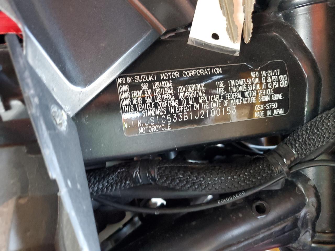 2018 Suzuki Gsx-S750 M VIN: JS1C533B1J2100153 Lot: 62693185