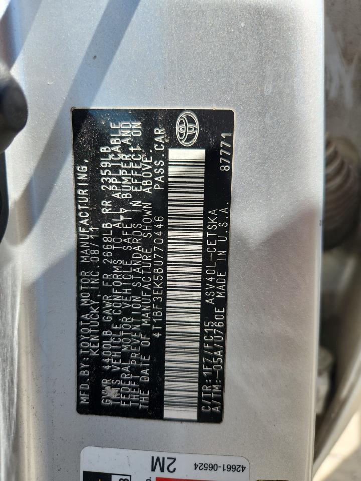 2011 Toyota Camry Base VIN: 4T1BF3EK5BU770446 Lot: 62857105