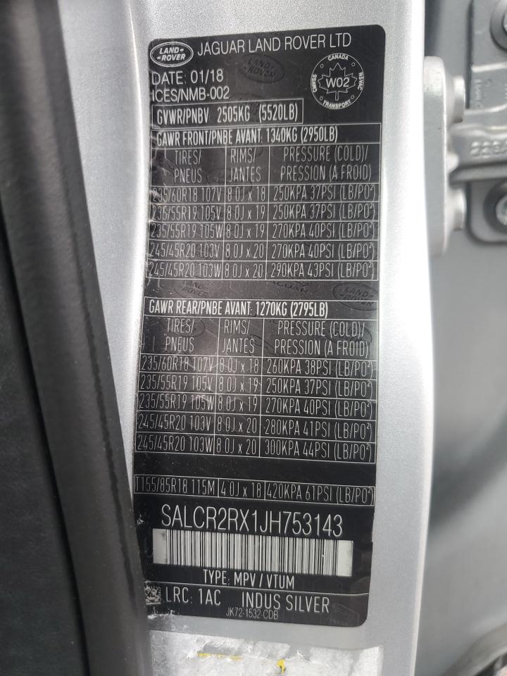 2018 Land Rover Discovery Sport Hse VIN: SALCR2RX1JH753143 Lot: 61209325
