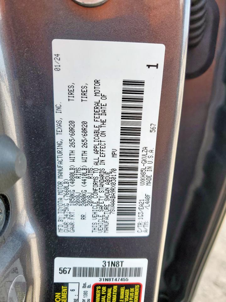 2024 Toyota Sequoia Sr5 VIN: 7SVAAABA9RX030170 Lot: 61816805
