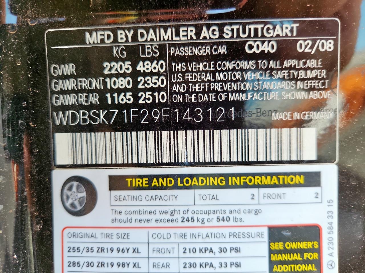 2009 Mercedes-Benz Sl 550 VIN: WDBSK71F29F143121 Lot: 60919045