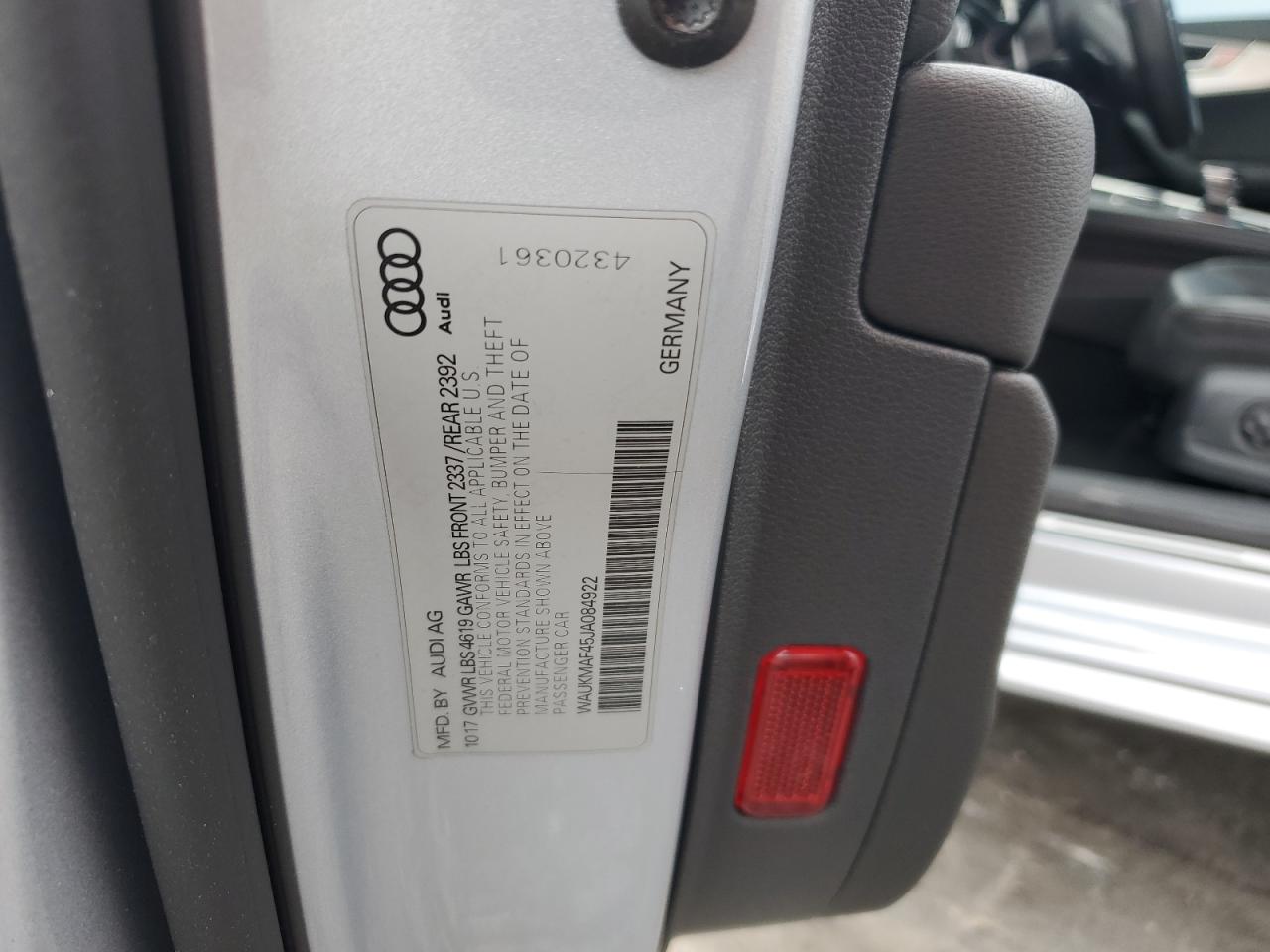 2018 Audi A4 Premium VIN: WAUKMAF45JA084922 Lot: 62641655