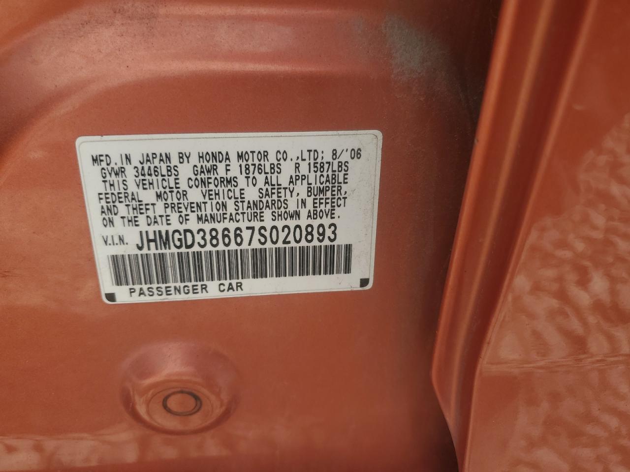 HONDA FIT 2007 VIN JHMGD38667S020893 фото 12