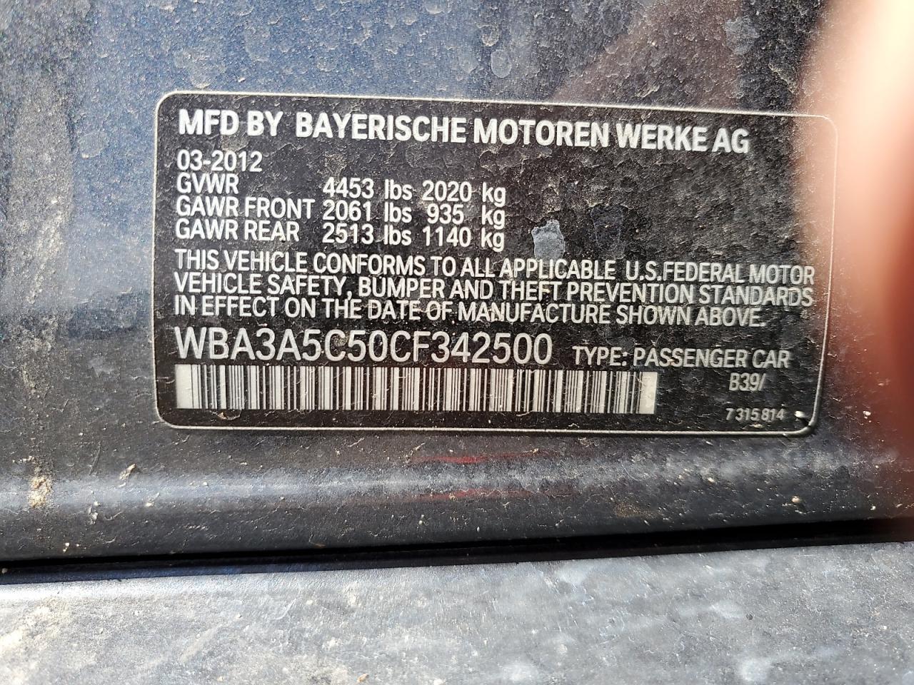BMW 3 SERIES 2012 VIN WBA3A5C50CF342500 zdjęcie 12
