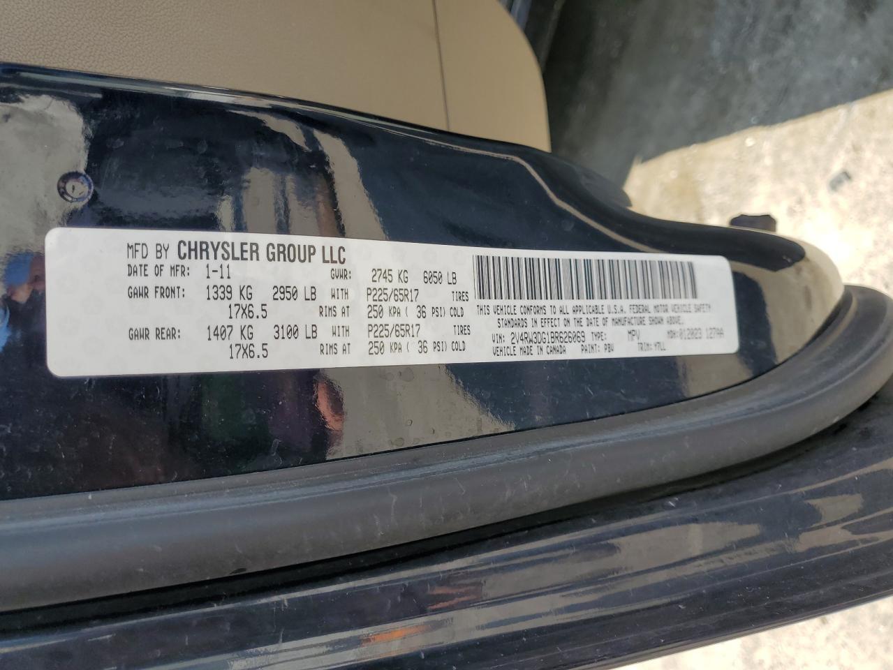 2011 Volkswagen Routan Se VIN: 2V4RW3DG1BR626069 Lot: 59253655