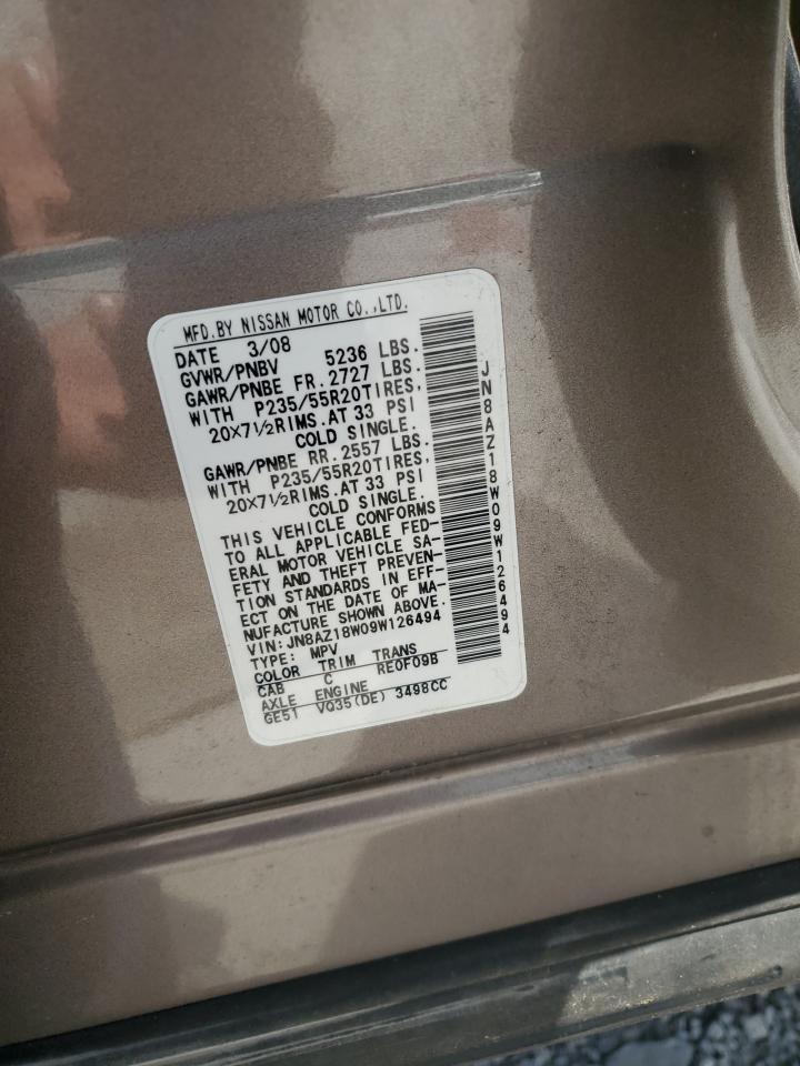 2009 Nissan Murano S VIN: JN8AZ18W09W126494 Lot: 61762115