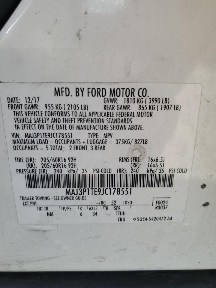 2018 Ford Ecosport Se VIN: MAJ3P1TE9JC178551 Lot: 62780395