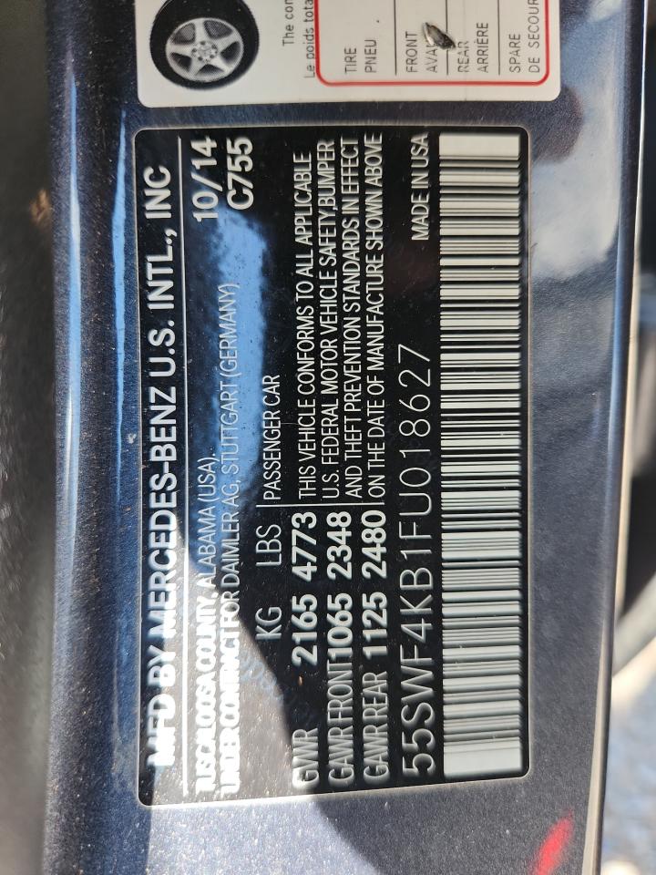2015 Mercedes-Benz C 300 4Matic VIN: 55SWF4KB1FU018627 Lot: 62514325