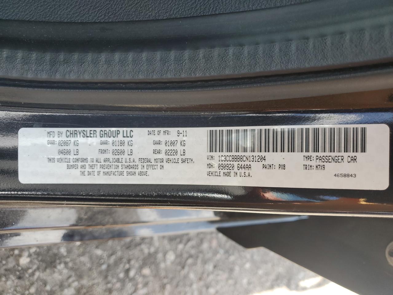 2012 Chrysler 200 Touring VIN: 1C3CCBBB8CN131204 Lot: 61342185
