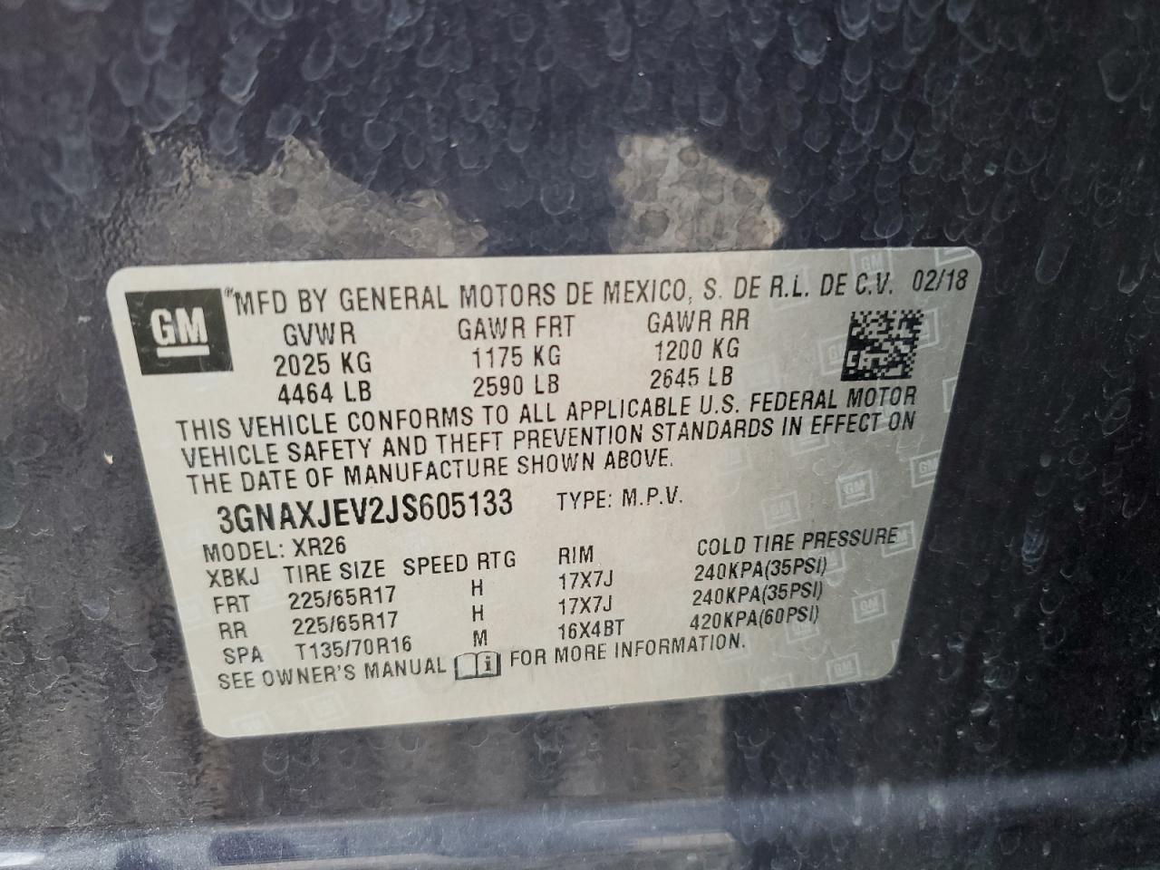 3GNAXJEV2JS605133 CHEVROLET EQUINOX 2018