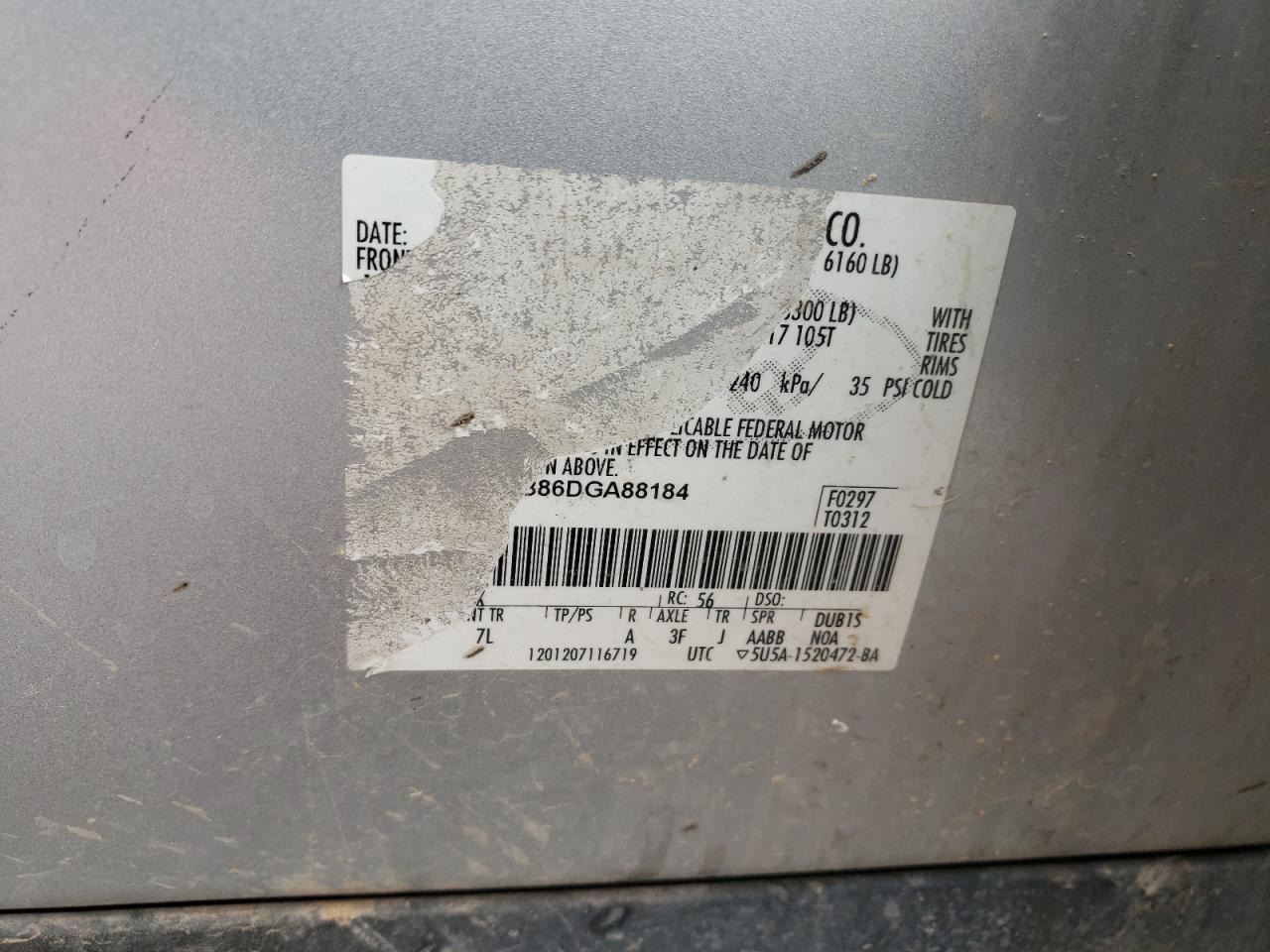 2013 Ford Explorer VIN: 1FM5K7B86DGA88184 Lot: 63282275