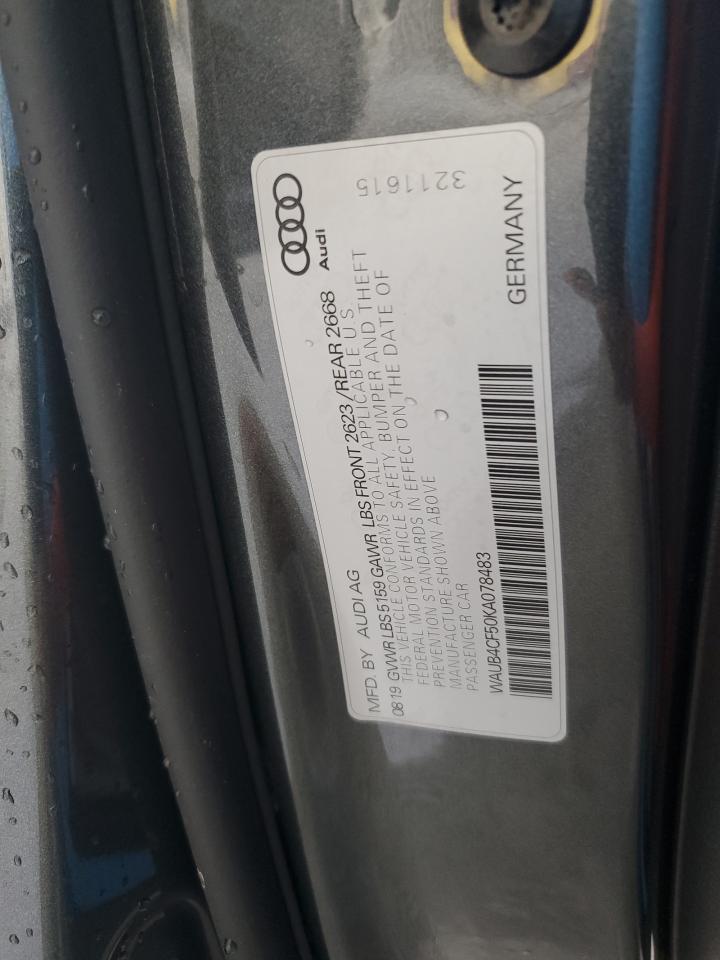 2019 Audi S5 Premium Plus VIN: WAUB4CF50KA078483 Lot: 60454195