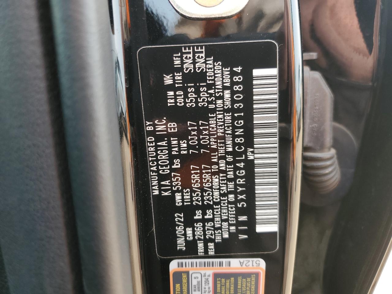 2022 Kia Sorento Lx VIN: 5XYRG4LC8NG130884 Lot: 58367405