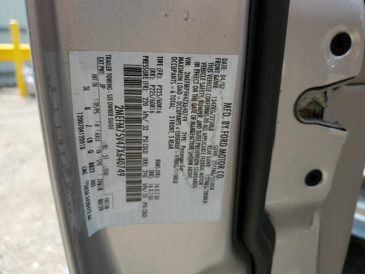 2007 Mercury Grand Marquis Ls VIN: 2MEFM75V47X640749 Lot: 62339605