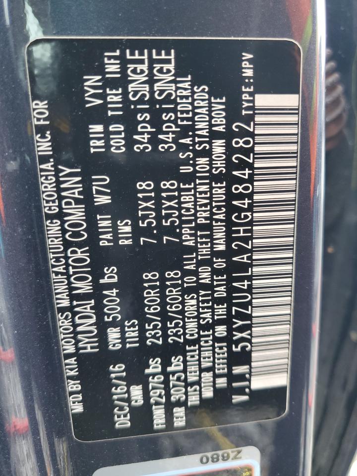 2017 Hyundai Santa Fe Sport VIN: 5XYZU4LA2HG484282 Lot: 62841855