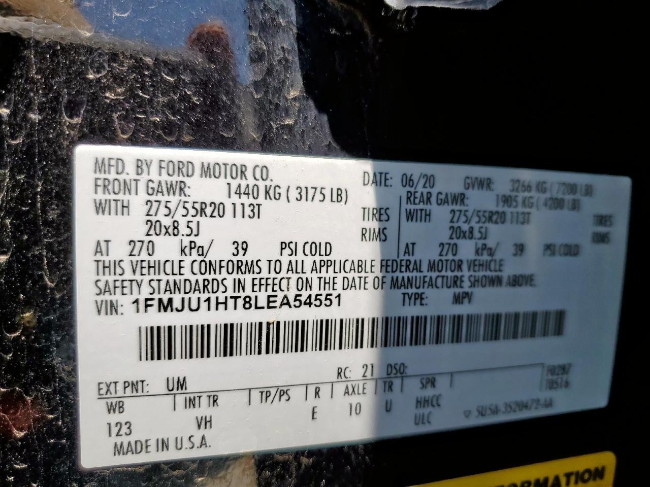 2020 Ford Expedition Xlt VIN: 1FMJU1HT8LEA54551 Lot: 60867265