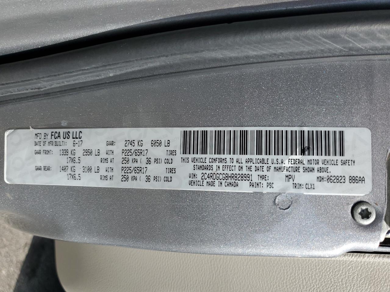 2017 Dodge Grand Caravan Sxt VIN: 2C4RDGCG8HR828991 Lot: 62966375