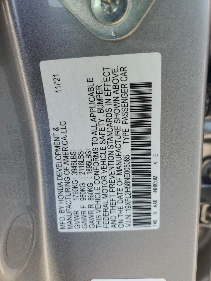 2022 Honda Civic Lx VIN: 19XFL2H58NE005085 Lot: 62526455