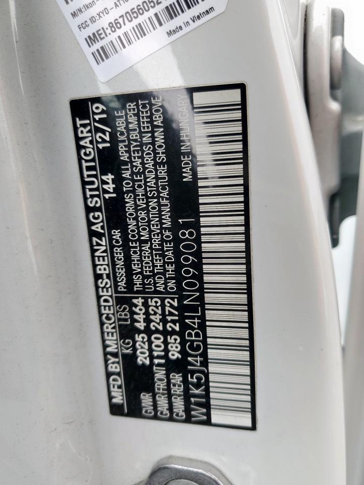 2020 Mercedes-Benz Cla 250 VIN: W1K5J4GB4LN099081 Lot: 62148275