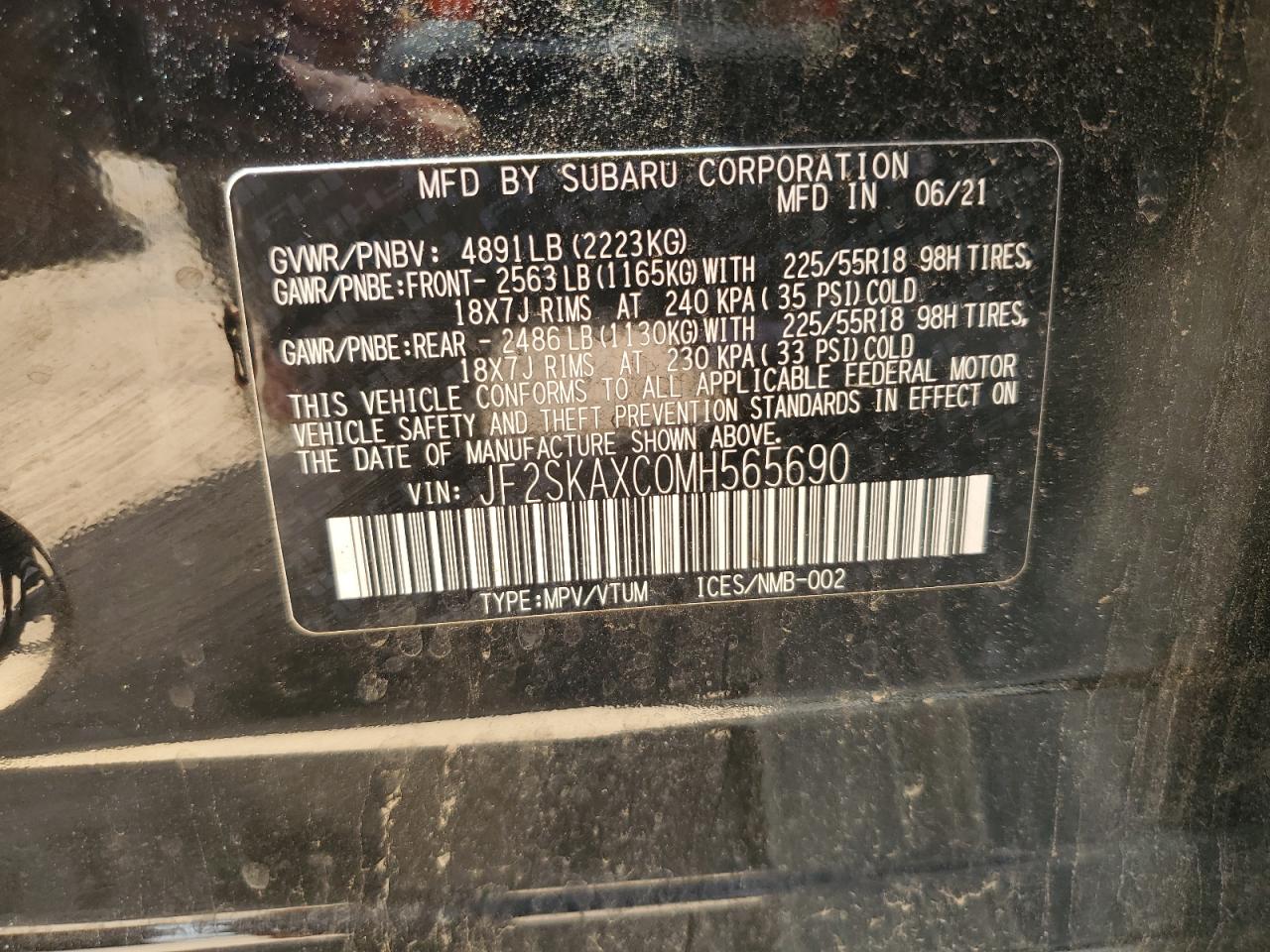 2021 Subaru Forester Touring VIN: JF2SKAXC0MH565690 Lot: 61193585