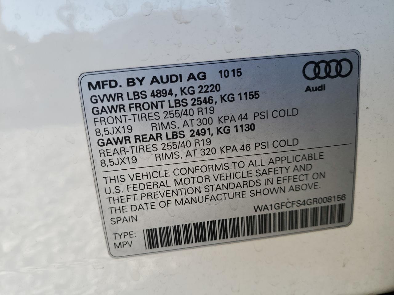2016 Audi Q3 Prestige VIN: WA1GFCFS4GR008156 Lot: 61970105