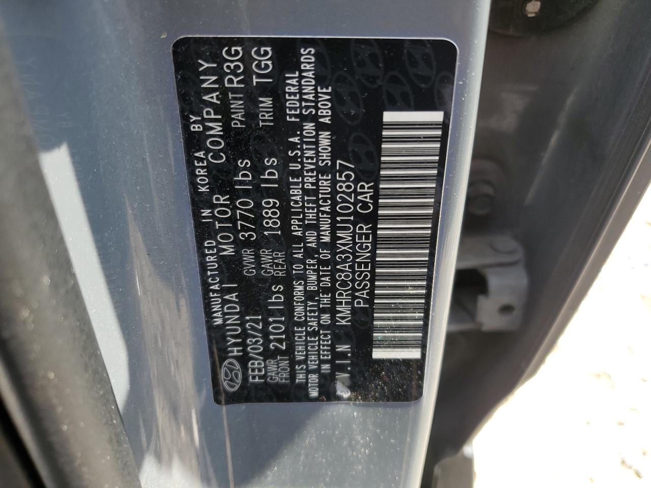 2021 Hyundai Venue Sel VIN: KMHRC8A3XMU102857 Lot: 61674975